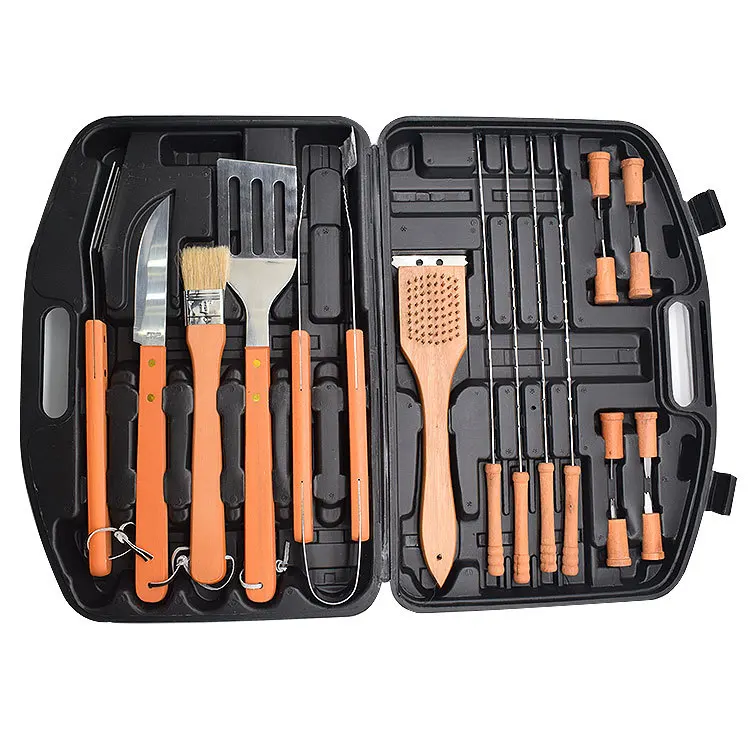 

Stainless steel Barbecue BBQ tool combination set 18 piece set barbecue tool with wooden handle