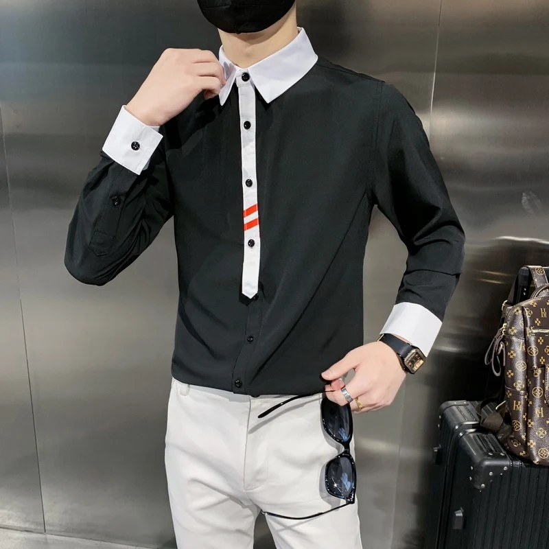 2021 Autumn Korean Slim Men's Shirt Fashion Long Sleeve Casual Shirt Streetwear Social Nightclub Men Clothing Party Uniform Tops