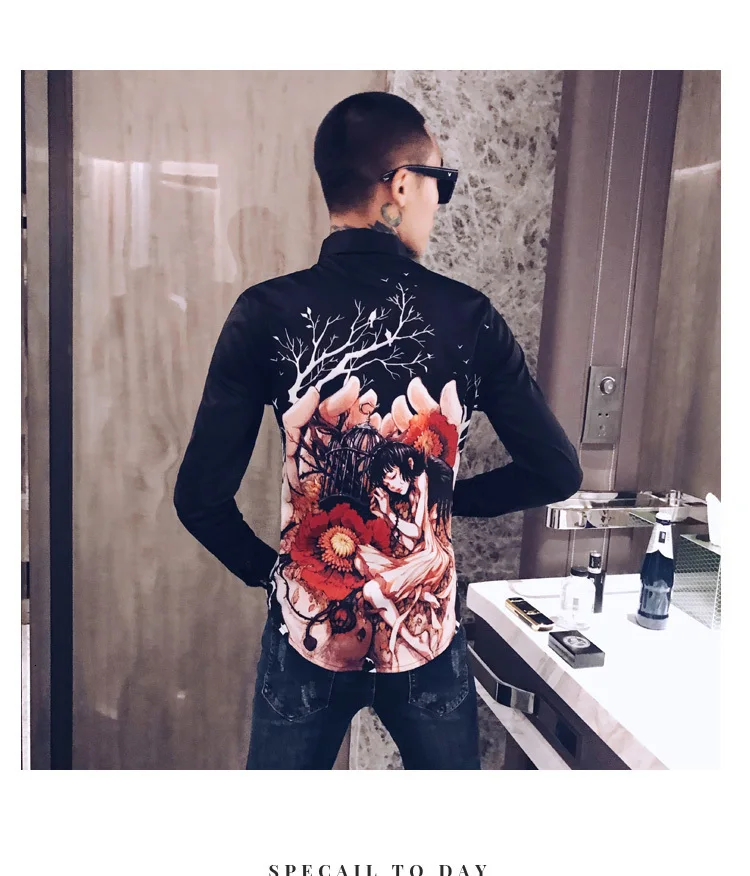 Роскошный смокинг для ночного клуба, модное платье, Camisa Hombre, Повседневная приталенная рубашка, Мужская Уличная рубашка с цветочным принтом, мужская рубашка, Camisas Hombre