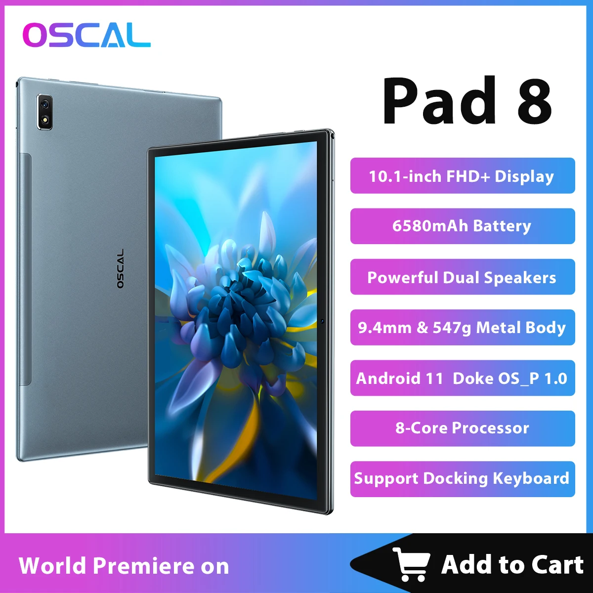 BLACKVIEW OSCAL PAD 8 10.1" Android 11 Tablet 1920x1200 SC9863A Octa Core 4GB+64GB 4G Network AI Speed-up Tablets PC Dua Wifi