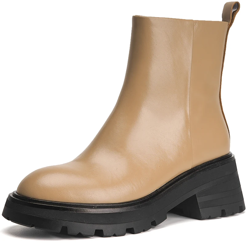 

Autumn Winter Ankle Boots Women Shoes Thick Bottom Cow Leather Black Round Toe Footwear Fashion Eelgant Shoes Women Boots A179