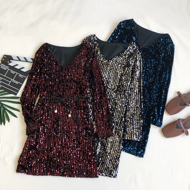 Сексуальные женские вечерние платья с v образным вырезом женское блестящее мини