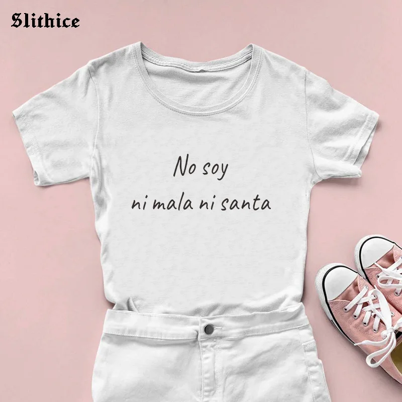 

Женский топ с надписью No soy ni mala ni santa, летний хипстерский Топ, футболка для девушек и женщин