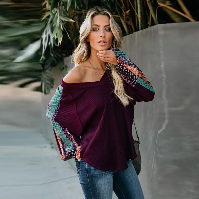 

Spring and Autumn New V-neck Fashion Tops 2021 Women's European and American Women's Loose Long Sleeve Pullover