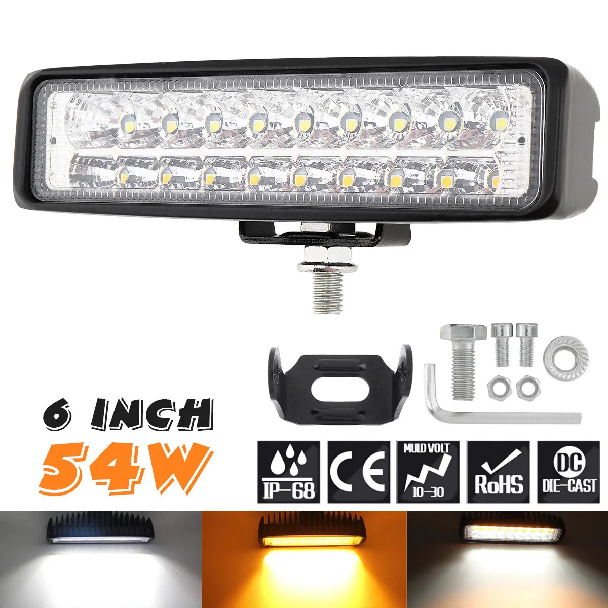 Ультра яркий 6 дюймов 54 Вт белый + желтый Автомобильный светодиодный рабочий