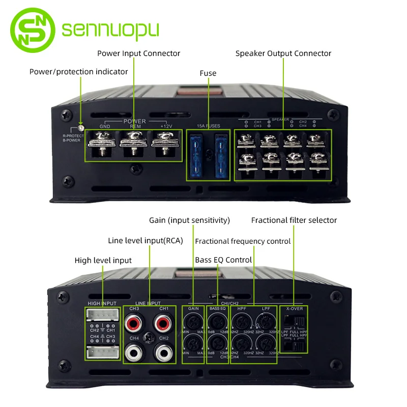 

Sennuopu professional audio class d car amplifier 4 channel