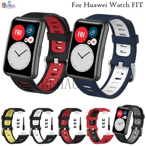 double color silicone watchstrap for huawei watch fit original smartwatch band accessories belt wristband bracelet with tool free global shipping