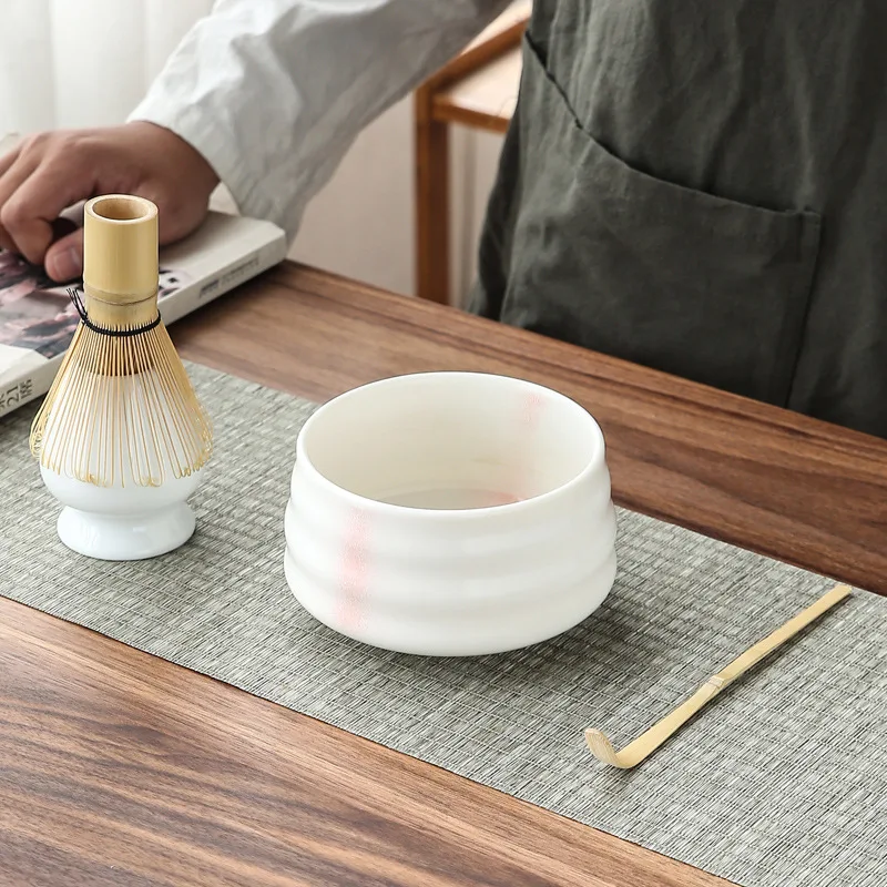 Juego de batidor de bamb&uacute;, cuchara de cer&aacute;mica, taz&oacute;n, batidor, juegos de t&eacute; japon&eacute;s, t&eacute; verde con burbujas, 4 unids/set por juego-1