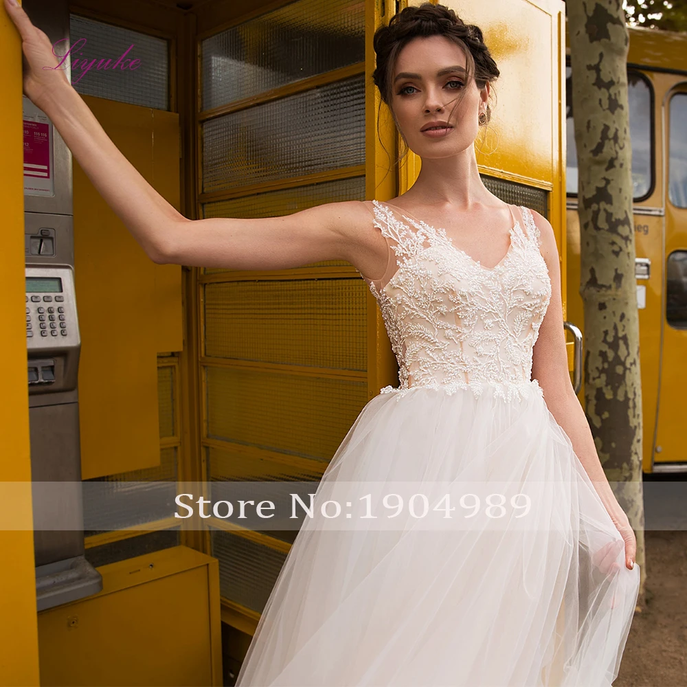 Liyuke 2019 свадебное платье трапециевидной формы с кружевной аппликацией без