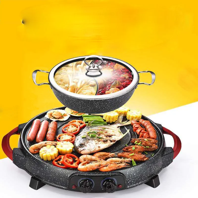 

1800W 220V Electric Hot Pot Barbecue Grill Pan 2 In 1 Cookware Indoor Electric BBQ Machine Multi Cooker Non-Stick Baking Plate