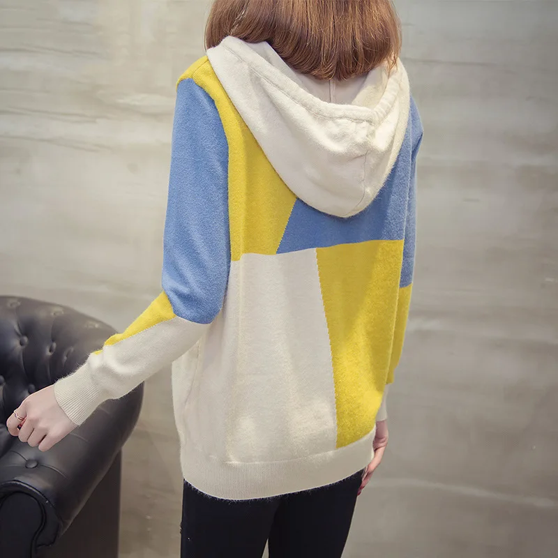 Женский Цветной свитер с капюшоном пуловер Осень-зима 2020 новый корейский