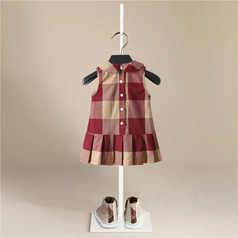 Летние Новые Детские платья для девочек платье без рукавов в клетку с милым
