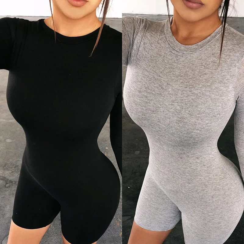 Autumn Neon Women Playsuits Casual Street Rompers V-Neck Zipper Skinny Black Winter Outfits Double Side Wear Jumpsuit GV108