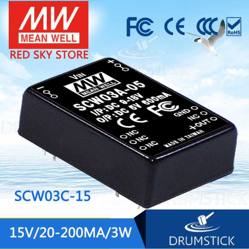 

friendly MEAN WELL 12Pack SCW03C-15 15V 200mA meanwell SCW03 15V 3W DC-DC Regulated Single Output Converter