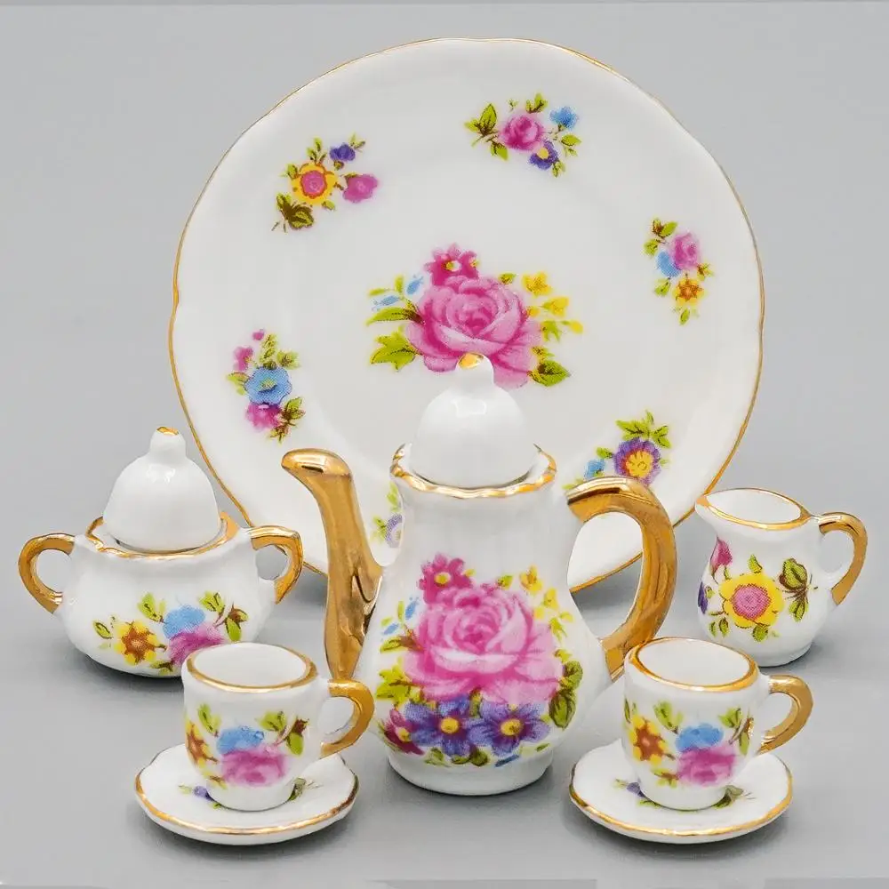 

Набор миниатюрных фарфоровых чайных чашек Odoria 1:12, 8 шт., розовая керамическая посуда, чайный горшок, кухонные аксессуары для кукольного домика, декор для кукольного домика