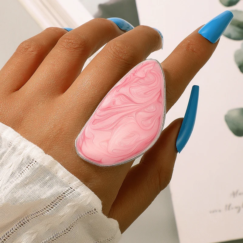 

HuaTang New Trendy Big Pink Stone Single Rings for Women Irregular Geomertic Alloy Metal Party Jewelry Accessories Anillo 18155