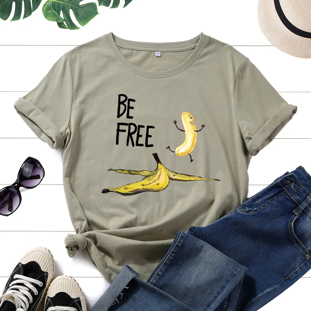 

Funny Be Free Banana Man Graphic T Shirts Plus Size Comfortable Cotton Tees Tops Short Sleeve O Neck Shirts Casual Streetwear