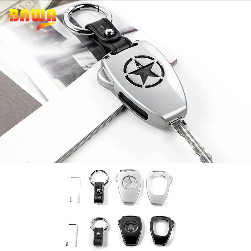BAWA Car Key Case Cover Shell for Jeep Wrangler JK 2008-2017 Black Chain Ring Compass 08-15 Patriot 11-15 | Автомобили и