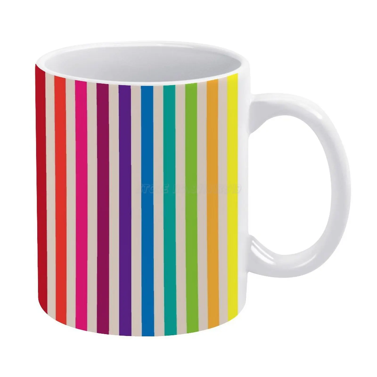 Разноцветная белая кружка в радужную полоску с рисунком 11 унций забавные