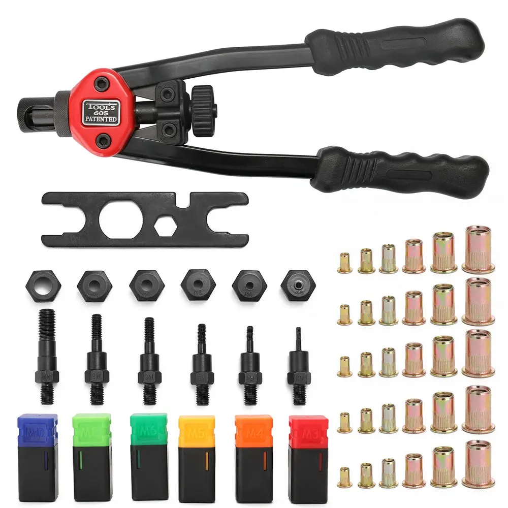 

Durable Rivet Nut Manual Threaded Nut Pliers Machine M3 M4 M5 M6 M8 M10 Riveter Hand Mandrel Rivet Gun BT-605 Riveting Set