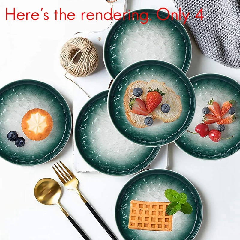 

8x 6 Inch Ceramic Dessert Plates, Water Wave Relief Texture Dish,Small Serving Plates Brown & Green