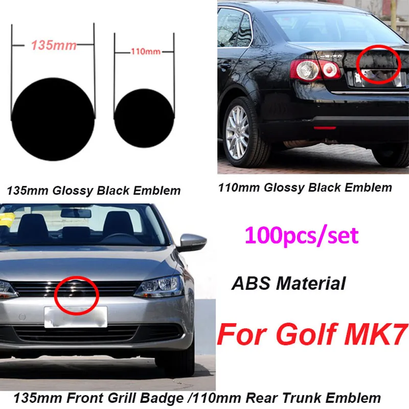 

Car Styling 100Pcs for Golf MK7 135mm Front Grill Badge 110mm Rear Trunk Lid Emblem Front Grille Logo Car Badge Grid Logo