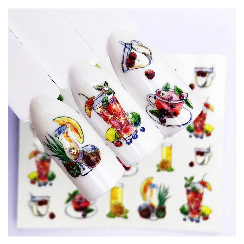 

Hot Water Transfer Nail Stickers Sweet Tropical Fruit Diy Drinks Tempting Dessert Cake Ice Cream Fruit Bohemian Style