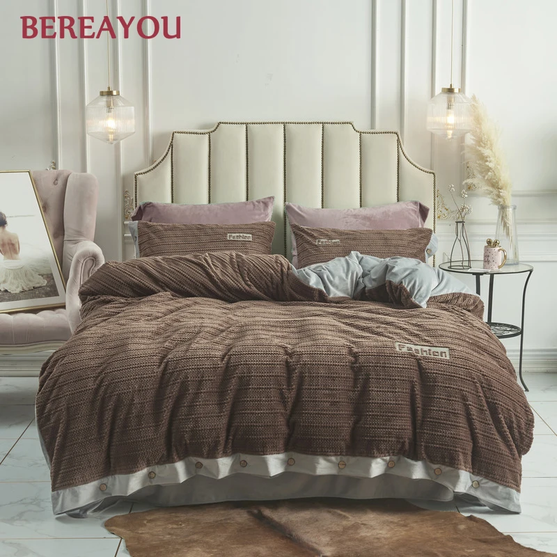 4 шт. роскошные комплекты постельного белья вельветовые синие розовые однотонные