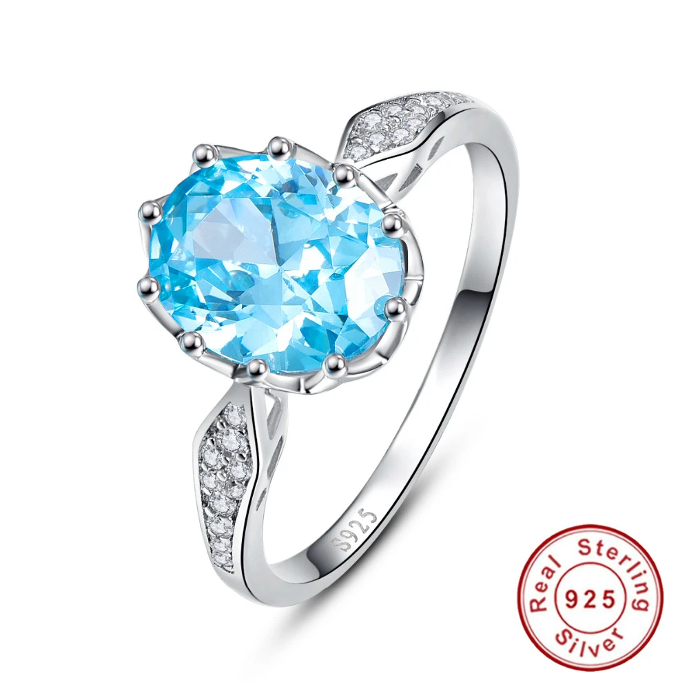 Женское кольцо из серебра 925 пробы с голубым топазом 4 карата|Кольца| |