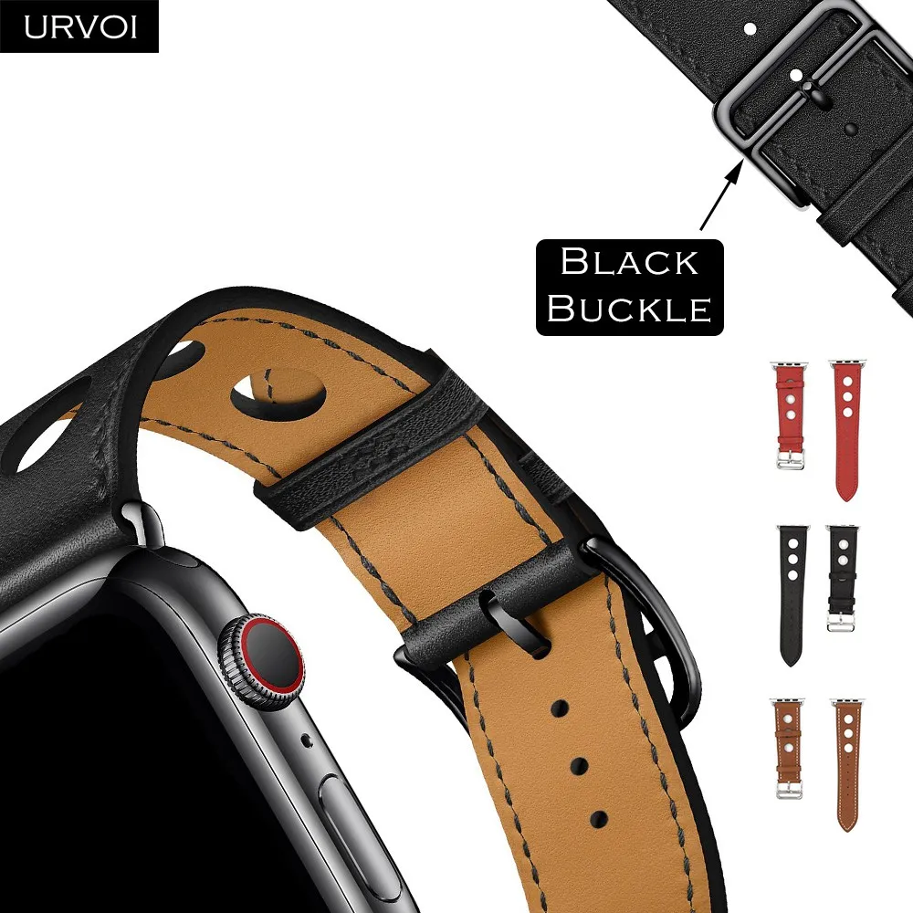 URVOI Single Tour Rallye band для apple watch series 6 SE 5 4 321 ремешок iwatch racing belt часов Noir Gala leather|Ремешки