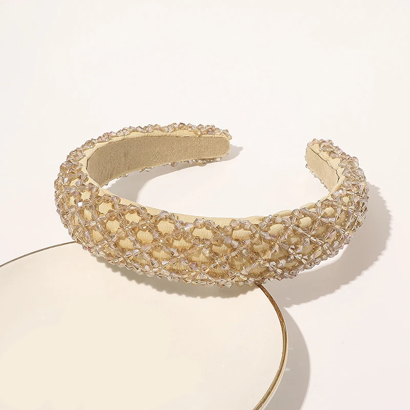 

Luxury Crystal Headbands for Women Thick Sponge Hairband Rhinestone Non-slip Head Hoop Head Turban Hair Accessories 2021