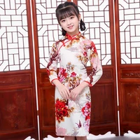 floral chinese traditional style dress girls cheongsam qipao new year cute baby spring festival party long sleeve dresses