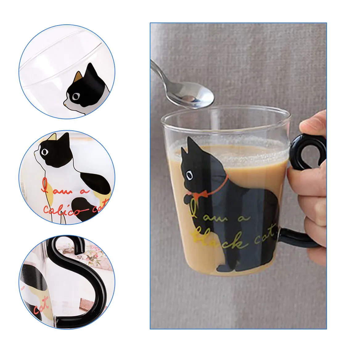 

Clear Glass Mug 250ml Art Cat Pattern Mugs Double Layer Cup for Coffee Tea Juice Drink Water Heat Resistant