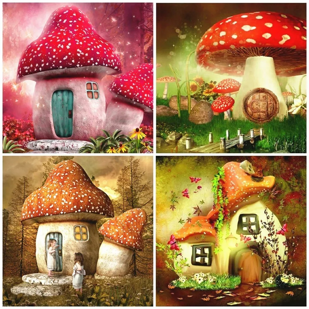 

5D DIY Diamond Painting Full Square/Round Cartoon Mushroom House Diamond Embroidery Handmade Home Decoration Mosaic Creative Art