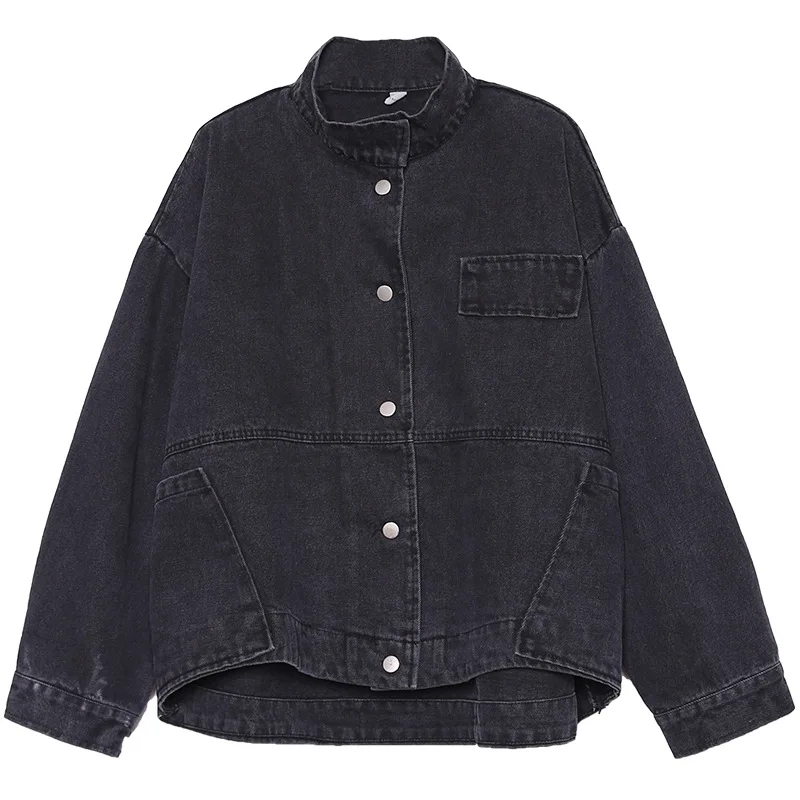 

Cotton Literary Retro Denim Autumn Winter Jackets Women White Wash Long Sleeve Vintage Casual Jean Jacket Bomber Denim Coat