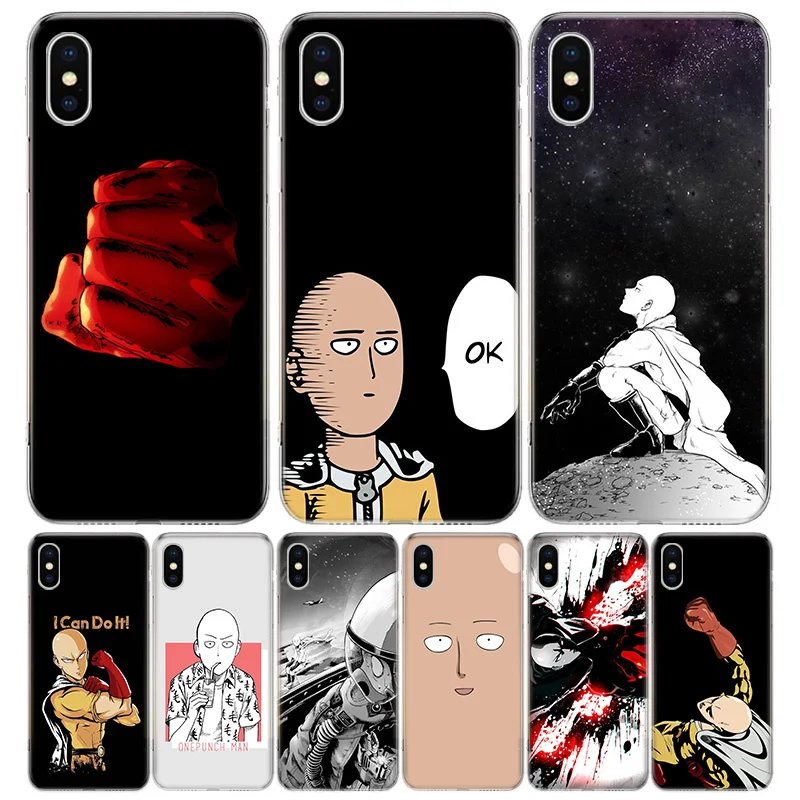 

One Punch Man Anime Cover Phone Case For Iphone 11 12 Mini Pro 7 6 X 8 6S Plus XS MAX + XR 5S SE 10 9 Art TPU Coque Capa Shell
