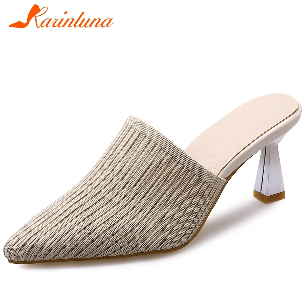 

KARINLUNA/Большие размеры 34-43; Новые женские вечерние пикантные туфли без задника из органической кожи; Модные слипоны с острым носком; Женская о...