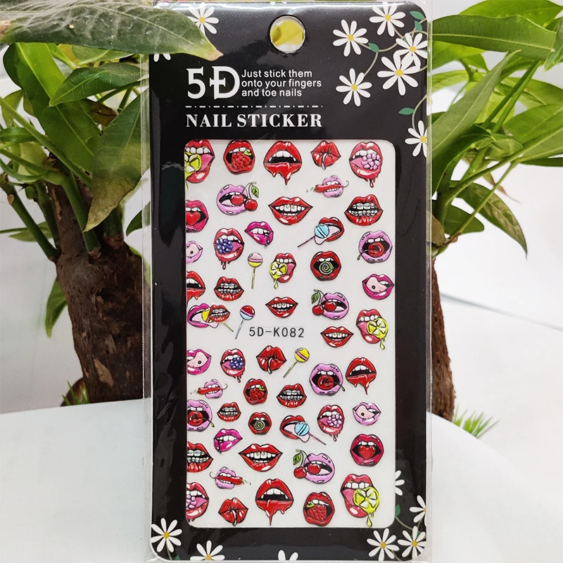 

5D наклейка для ногтей, милый рот, конфеты, вишня, украшения для дизайна ногтей, стереоскопическая наклейка, аксессуары, дизайн с анаглифным эффектом