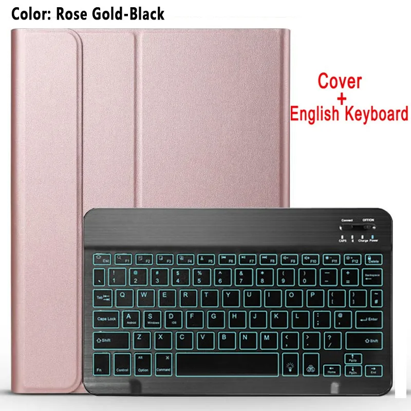 rose gold-black Светлая клавиатура с подсветкой чехол для Samsung Galaxy Tab A 10,1 T510 T515 SM-T510 SM-T515 планшет кожаный чехол Bluetooth клавиатура - Цвет: rose gold-black