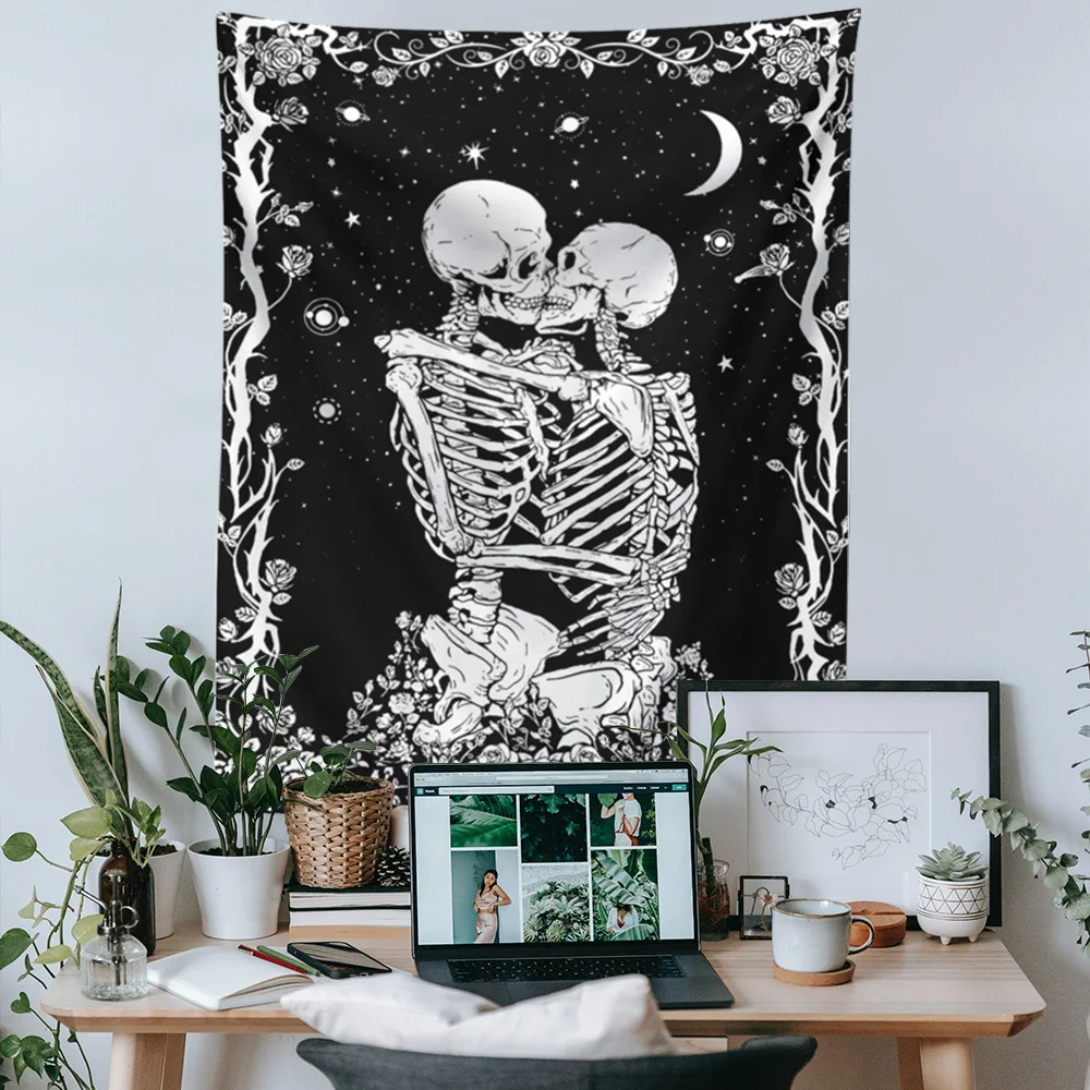 Психоделический череп гобелен Таро влюбленные настенные черепа цветок