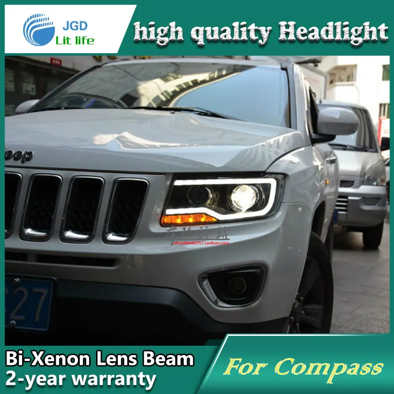 Head Lamp case for Jeep Compass Headlights 2012-2015 LED Headlight DRL Lens Double Beam Bi-Xenon HID Accessories | Автомобили и