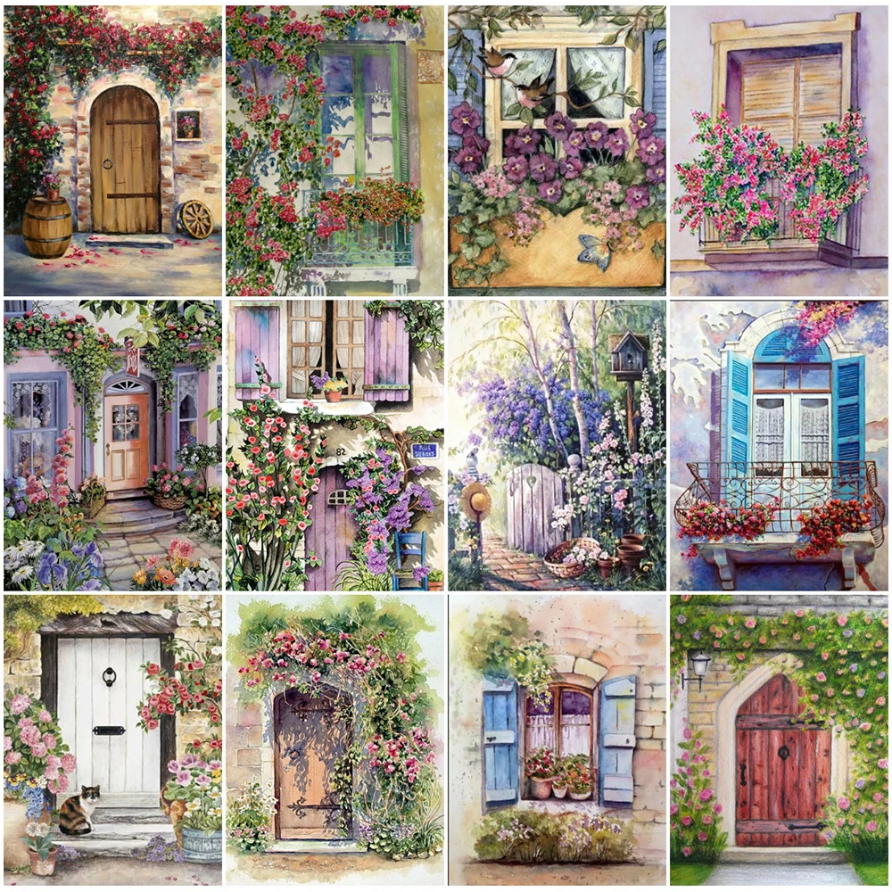 

Diamond Painting Garden Square/Round Cross Stitch Kit Diamond Embroidery Landscape Door Picture Mosaic Rhinestones Home Decor