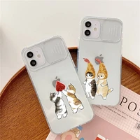 cute cartoon cat phone case transparent for iphone 7 8 11 12 x xs xr mini pro max plus slide camera lens protect