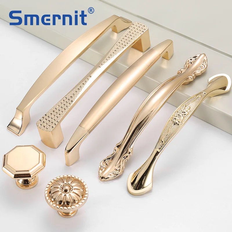 

Gold Door Handles Wardrobe Drawer Pulls Kitchen Cabinet Knobs and Furniture Handles cabinet handle Zinc Alloy handle