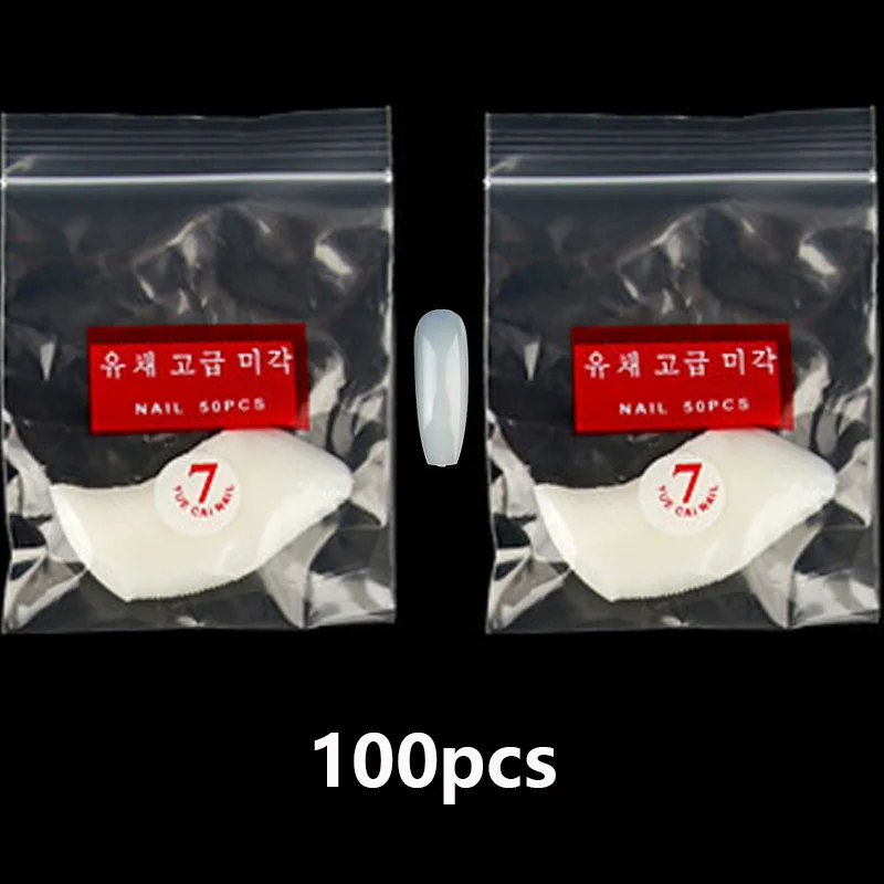 100PCS-7 500 шт., кончики для ногтей, балерина, накладные ногти, кончики, натуральные накладные ногти, плоская форма, акриловые кончики для ногтей, инструменты для маникюра и искусства - Цвет: 100PCS-7