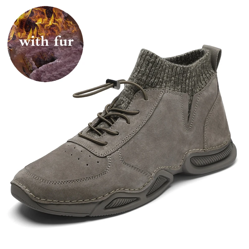 

High Top Men Winter Autumn Warm Plush Platform Ankle Snow Boots Casual Dress Oxfords Shoes Male Handmade Outdoor Desert Sneakers