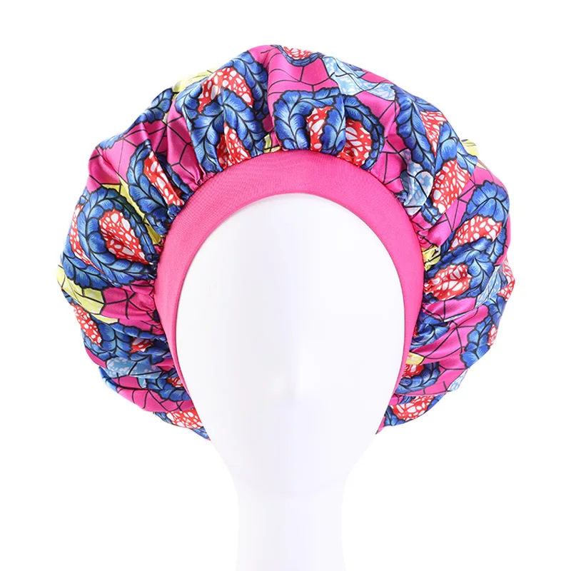 

New Women Wide Band Hair Caps African Pattern Print Silky Bonnet Cap Soft Night Sleep Hat Ladies Turban Hair Styling Accessories