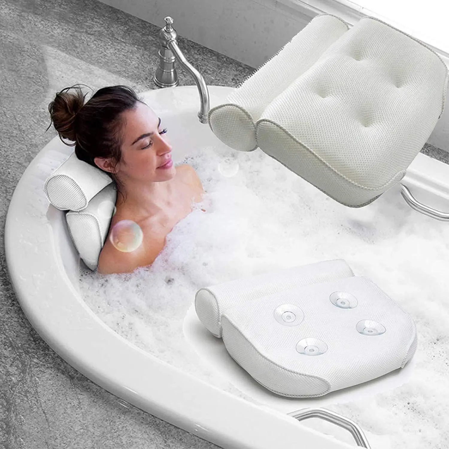 

Luxury Home Bath Spa Pillow Deep Spongy Cushion Relaxing Massage Big Suction Cup Bathtub Neck Back Comfort Support Relaxing