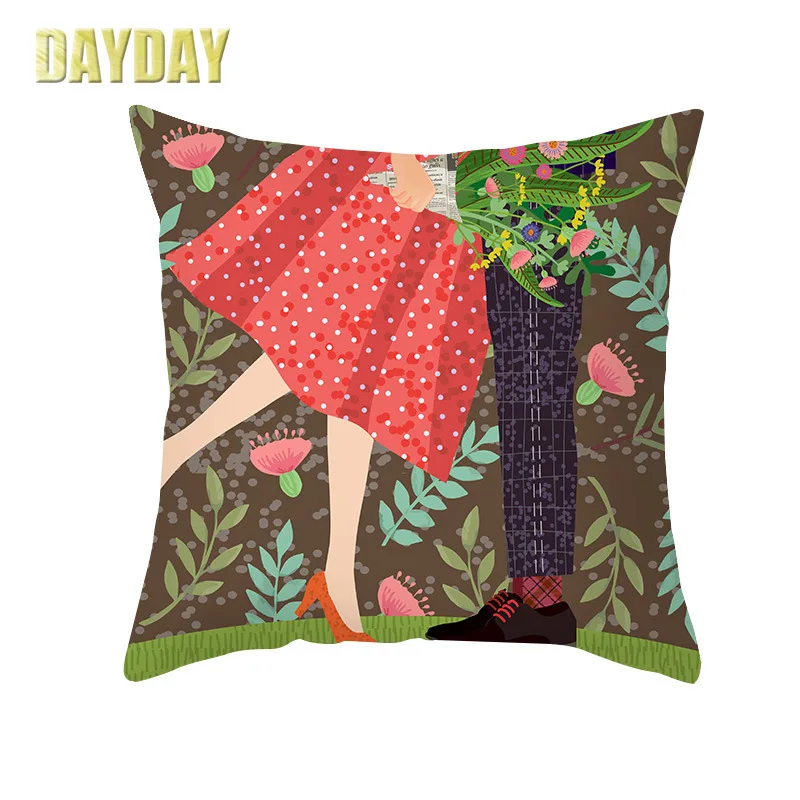 

DAYDAY Valentine's Day Pillowcase Home Sofa Cushion Cover Peach Skin Velvet Printed Living Room Bedroom Cushion 45*45cm