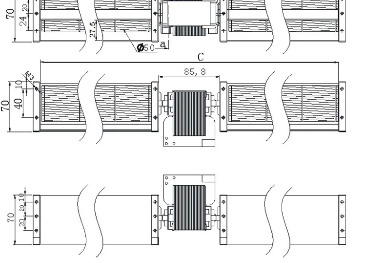 Вентилятор с двойной головкой и поперечным потоком 50 мм 60 низкий уровень шума